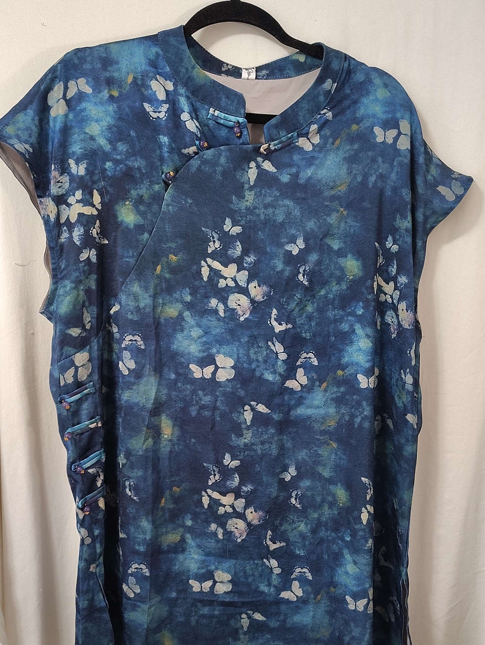 Unlisted Blue Butterfly-Print Mandarin Collar Tunic